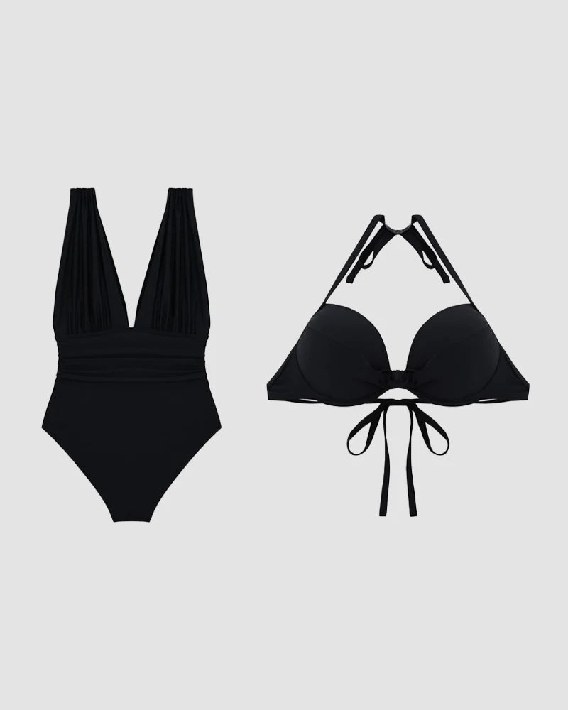 Deep V Neck Tummy Control Swimwear