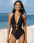 shapeorse®Plunge Halter Neck Mesh Backless Swimsuit