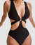 Sexy Metal O Ring Linked Cutout Low Cut One Piece Swimsuit